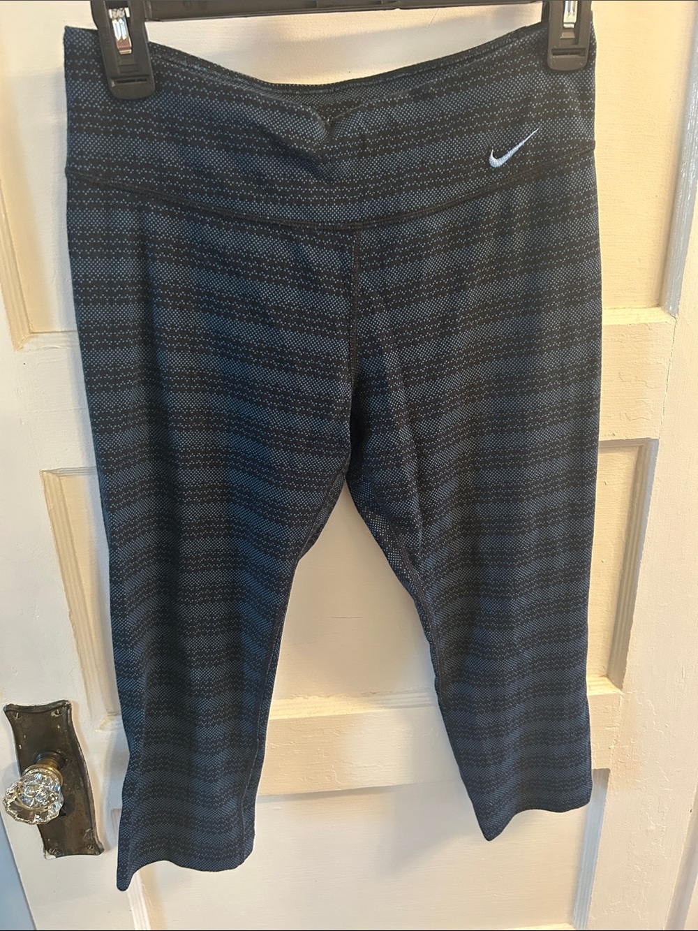 Nike Women's Navy and Black Striped Capris